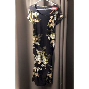 Isabel Maternity Blue Floral Short Sleeve T-Shirt Midi Dress Size Medium Nwt